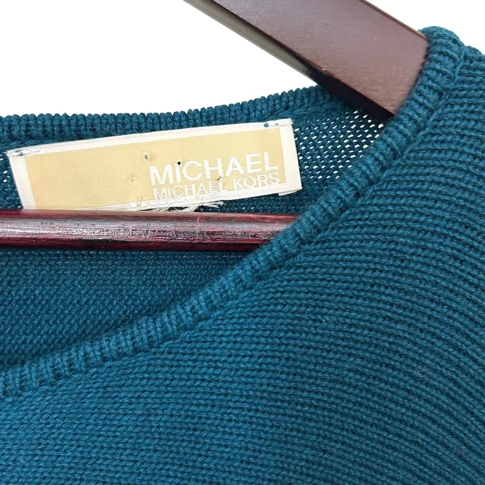 Michael Kors Tunic Women XL Teal‎ Ribbed Knit Exposed Back Zipper Oversized Chic